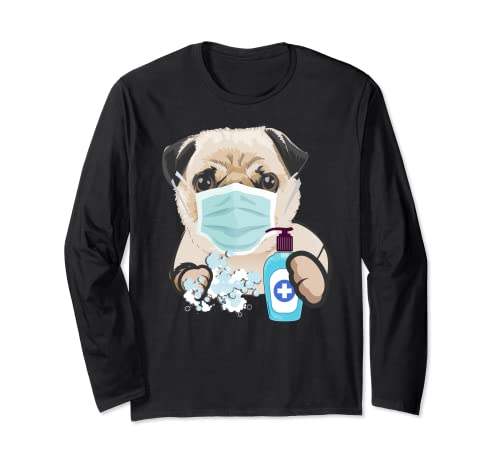 Pug Dog Lover Face Mask Health Flu Cold Cute Pug Gift Long Sleeve T-Shirt