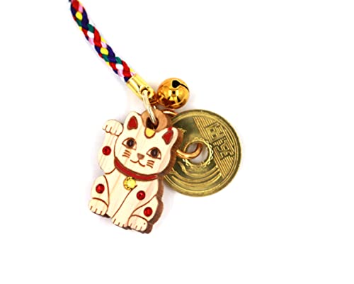 Japanese Lucky Cat 5 Yen Coin for Wealth Happiness Key chain Charm Beckoning cat Keyring Keychain Feng shui Fengshui Gift Birthday Japanese gifts