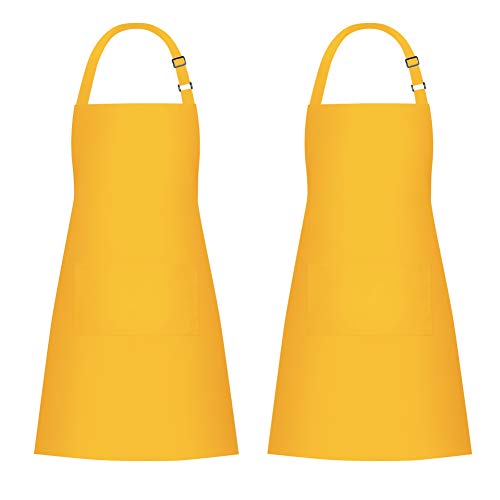 Jubatus 2 Pack Bib Aprons with 2 Pockets Cooking Chef Kitchen Apron for Women Men, Yellow