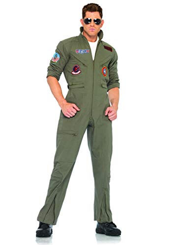 Leg Avenue mens - Official Top Gun Flight Suit 8s Movie Jumpsuit Halloween for Men Adult Sized Costumes, Khaki/Green, X-Large US