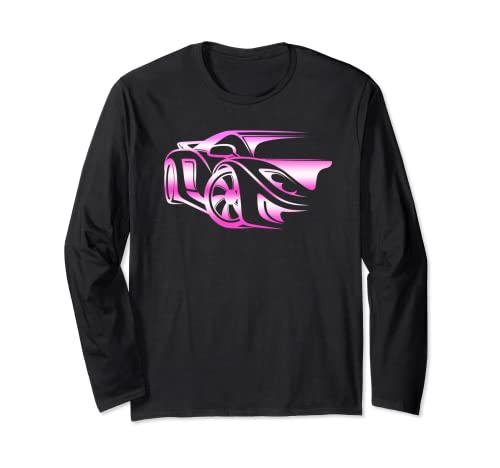 Pink Stylized JDM Drifting Car Design Long Sleeve T-Shirt