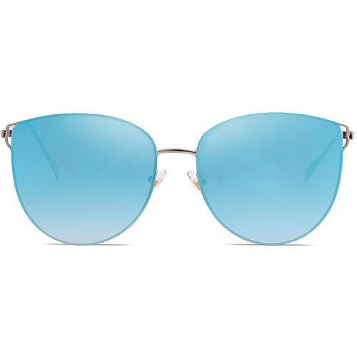 SOJOS Mirrored Flat Lens Fashion Sunglasses for Women SJ1085 with Silver Frame/Gradient Blue Mirrored Lens