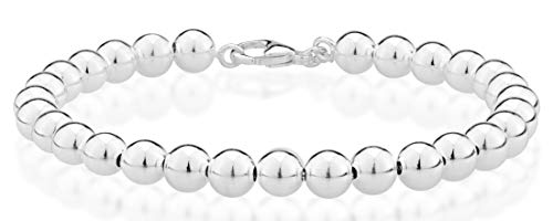 Miabella 925 Sterling Silver Italian Handmade 6mm Bead Ball Strand Chain Bracelet for Women, Made in Italy (Length 8 Inches)