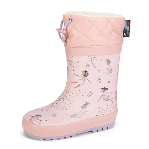 SOLARRAIN Boys Girls Snow Rain Boots Rubber Insulated Waterproof Winter Warm Boots for Kids Outdoor Mud Boots Rain Shoes with Adjustable Closure (Fairies)