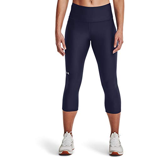 Under Armour Womens Heatgear Armour High No-slip Waistband Pocketed Capri , Midnight Navy (410)/White , Medium