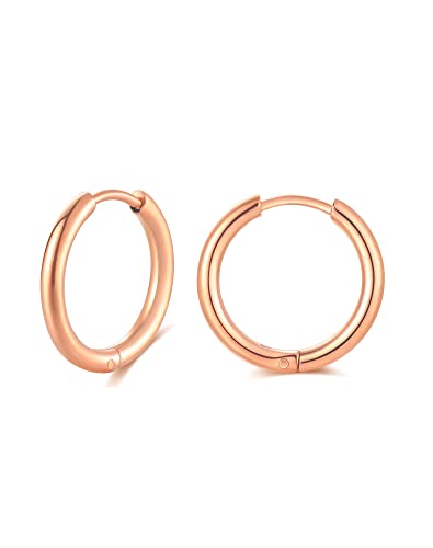 316L Surgical Stainless Steel Huggie Hoop Earrings 8mm Rose Gold Hypoallergenic Earrings Hoop Cartilage Helix Lobes Hinged Sleeper Earrings For Men Women Girls (B04: 8mm Rose Gold(THK 2.0mm))
