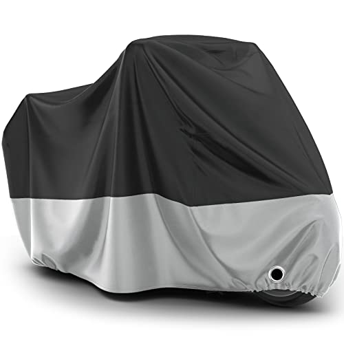Favoto Motorcycle Cover Waterproof Outdoor - All Season Sun Protection with Lock-Holes Rain Snow Windproof Dustproof Universal Fit Motorbikes Vehicle Moped Cover, 96.5' x 41' x 50'