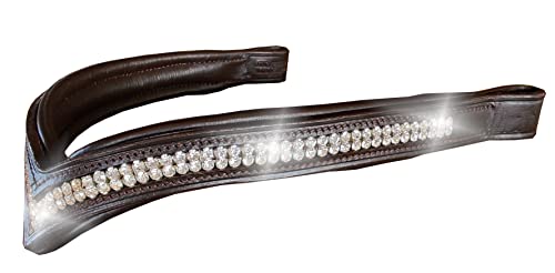 HUNTERS SADDLERY Bling Browbands for Horses Bridles with Sparkly Diamante Crystals V-Shape Padded Leather (Cob, Brown)