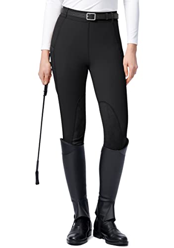 SANTINY Women's Horse Riding Pants with Zipper Pockets Knee-Patch Schooling Tights Equestrian Breeches for Women (Black_S)
