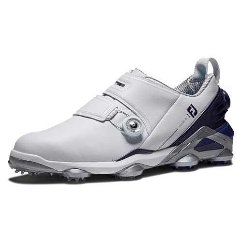 FootJoy Men's Tour Alpha Dual Boa Golf Shoe, White/Navy/Grey, 9