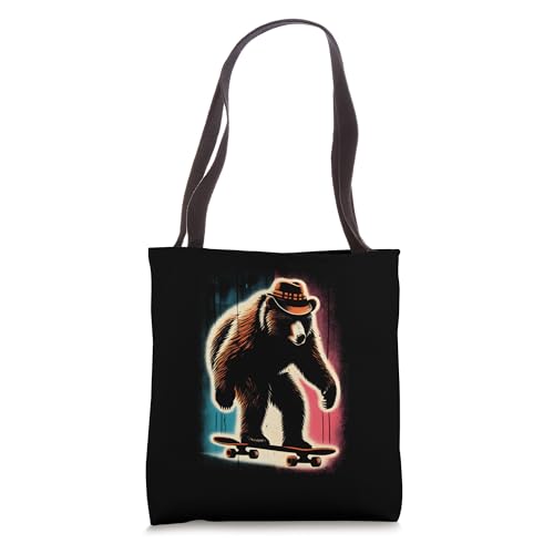 Bear Skateboarder - Vintage Brown Grizzly Skateboard Lover Tote Bag