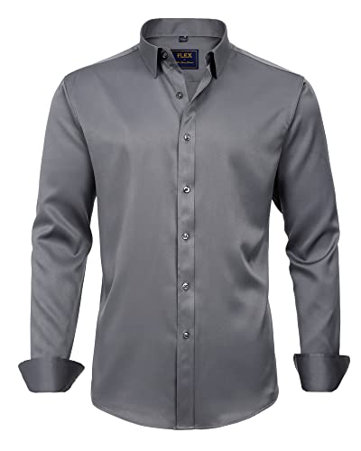 J.VER Men's Long Sleeve Dress Shirt Solid Slim Fit Casual Business Formal Button Up Shirts Grey Small