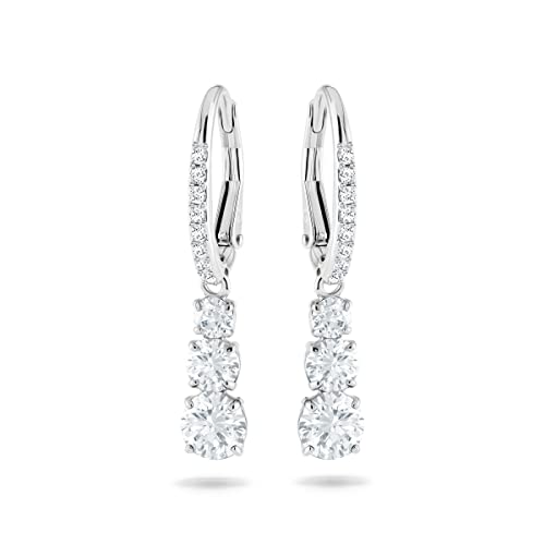Swarovski Attract Trilogy Drop Pierced Earrings with White Crystals on a Rhodium Plated Setting with Hinged Closure, 1 1/8 inches