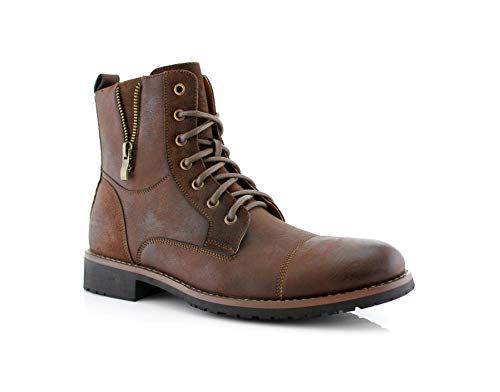 Ferro Aldo Reid MFA808561B Mens Casual Cap Toe Boot Motorcycle Zipper Boots Men, Dark Brown, 10.5