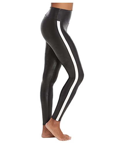 SPANX Faux Leather Leggings for Women Tummy Control with Side Stripe Very Black/White MD 27