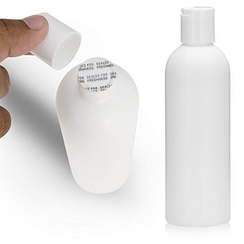 6 PCS Empty White HDPE Bottle 8 oz - Cosmo Round Plastic Bottles - 24/410 Neck White Disc Cap - 24 mm Foil Pressure Seal for Freshness and Leak Prevention - Phthalate Free Approved for Safe Cosmetics