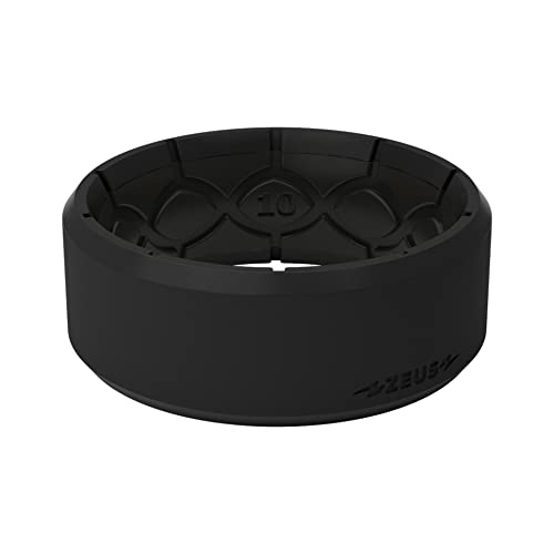 Groove Life Zeus Edge Midnight Black Silicone Ring Breathable Rubber Wedding Rings for Men, Lifetime Coverage, Unique Design, Comfort Fit Ring - Size 10