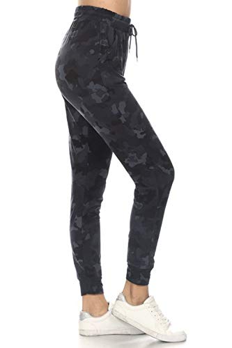 Leggings Depot Women's Relaxed fit Jogger Pants - Track Cuff Sweatpants with Pockets-S812, Medium, Gray Camouflage
