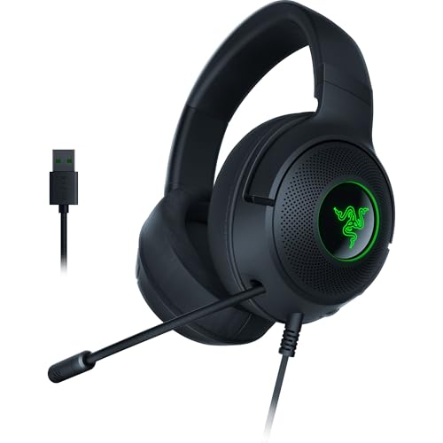 Razer Kraken V3 X Wired USB Gaming Headset: Lightweight Build - Triforce 40mm Drivers - HyperClear Cardioid Mic - 7.1 Surround Sound - Chroma RGB Lighting - Black