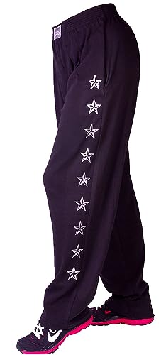 Style 500 Black Baggy Pants with Silver Stars Graphic on Leg