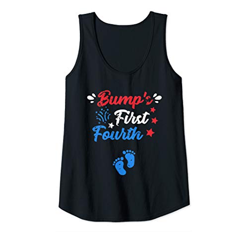 Womens 4th of July Mom Pregnancy Announcement Bump's First Fourth Tank Top