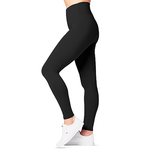 SATINA Womens High Waisted Leggings -, Leggings for Regular & Plus Size Women, 3 Inch Waistband, Black, One Size Plus