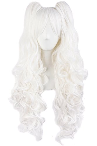 MapofBeauty 28'/70cm Lolita Long Curly Clip on Ponytails Cosplay Wig (White)