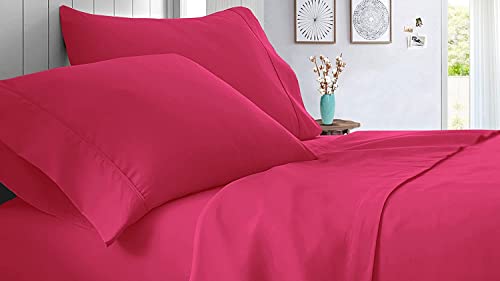 Twin XL /Hot Pink -4 Piece Bedding Set 24' deep Pocket 800 Thread Count 100% Cotton Sheets, Soft & Breathable Sheets 4 PC Sheet Set Included (1 Fitted Sheet, 1 Flat Sheet & 2 Pillowcase)
