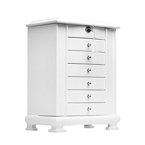 Rowling Large Wooden Jewelry Box Earrling Necklace Bracelets Organizer 6 Drawers M10 (WHITE)
