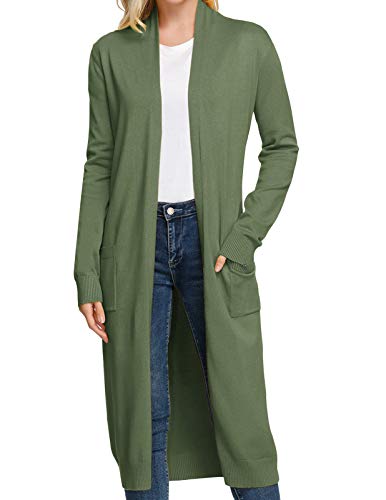 Women's Lightweight Duster Long Maxi Cardigan with Pocket(S,Dark Olive Green)