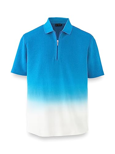 Paul Fredrick Men's Linen Blend Zip Polo, Size Medium Cobalt