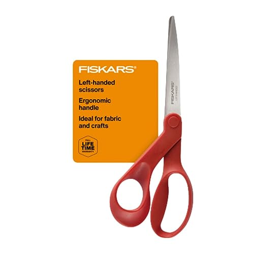 Fiskars All-Purpose Left-Handed Scissors - Ergonomically Contoured - 8' Stainless Steel - Paper and Fabric Scissors for Office, Arts, Crafts, and Stocking Stuffers - Red
