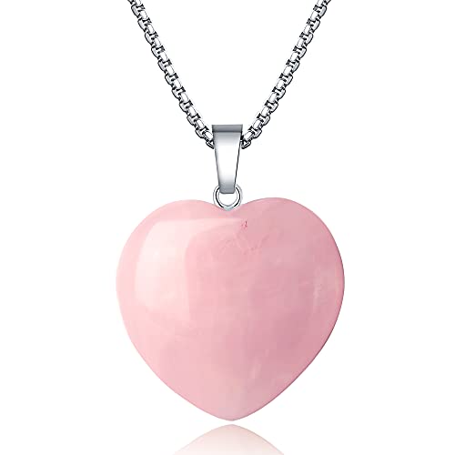 XIANNVXI Rose Quartz Necklace 1.2' Healing Crystal Heart Gemstone Pendant Necklaces Natural Spiritual Reiki Quartz Stone Jewelry for Women Girls Girlfriend