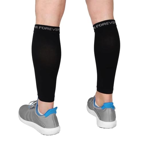 Run Forever Calf Compression Sleeves for Men and Women - Leg Compression Sleeve - Footless Compression Socks for Runners, Shin Splints, Varicose Vein & Calf Pain Relief - Black Medium