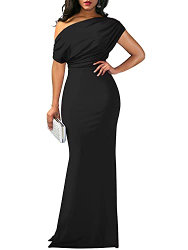 YMDUCH Women's Elegant Sleeveless Off Shoulder Bodycon Long Formal Party Evening Dress Black