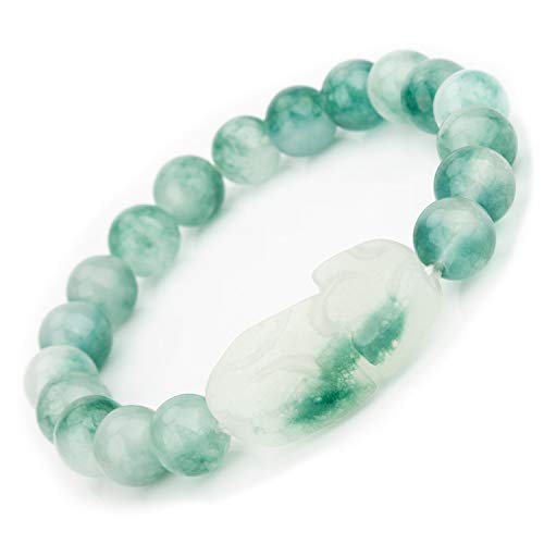ZenBless Jade Bracelet For Women Men Lucky Charm 10mm Bead Bracelet with Pi Xiu/Pi Yao Attract Wealth and Good Luck Dark Green