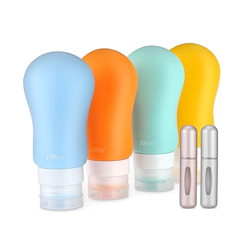 BRUSHZOO Travel Bottles for Toiletries, TSA Approved Silicone Travel Bottles with Refillable Perfume Atomizer, Leak Proof Travel Size containers for Shampoo Conditioner Lotion Perfume