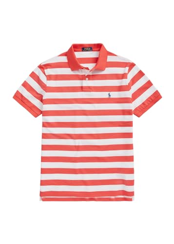 POLO RALPH LAUREN Mesh Short-Sleeve Classic Fit Mens Polo Shirt with Bold Stripes and Polo Pony Embroidery Shirt (US, Alpha, Medium, Regular, Regular, Reef Red - White)