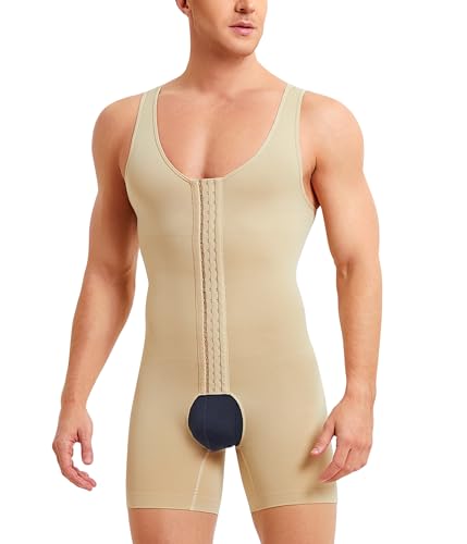 IFKODEI Men Shapewear Tummy Control Bodysuit Waist Trainer Full Body Shaper Fajas Compression Shirts Shorts Slim Belly (Beige, X-Large/XX-Large)