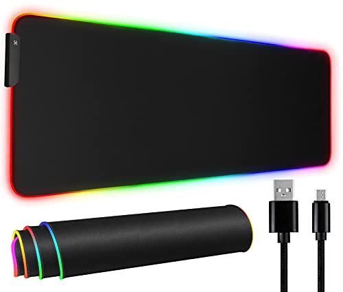 31.5'X12' RGB Gaming Mouse Pad, Large LED Mousepad with 11 Lighting Modes, Soft Non-Slip Rubber Base Mouse Mat for Computer Desk Keyboard, Waterproof XL Gaming Mousepad.