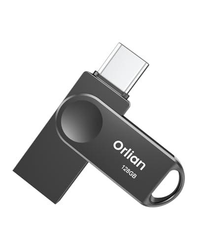 Orlian 128GB Type C Flash Drive Dual USB 3.0 Flash Drive USB-C & USB-A Up to 110MB/s Metal Waterproof USB C Flash Drive Swivel Thumb Drive Portable Memory Stick for PC Smartphone iPhone 15 and More