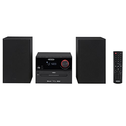 Jensen Professional JBS-500 Modern Bluetooth Wireless Stereo Music System Home CD Player, MP3 USB, Audio in, Headphone Jack, FM Radio, 30W - (Jet Black)