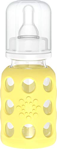 Lifefactory Glass Baby Bottle with Stage 1 Nipple and Protective Silicone Sleeve Banana 4 Oz