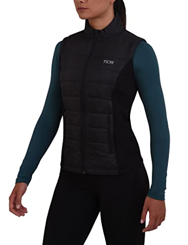 TCA Women's Excel Runner Walking Hiking Lightweight Thermal Padded Vest with Zip Pockets - Black Stone, Medium