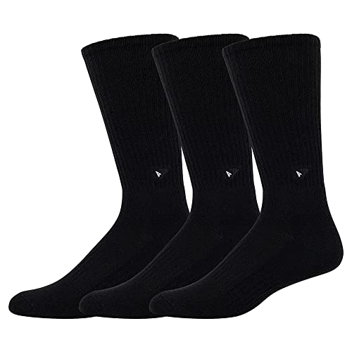 Arvin Goods Recycled Cotton All Season Mens & Womens Cushioned Durable Crew Socks S/M 5-9 (S/M, Black 3-Pack)