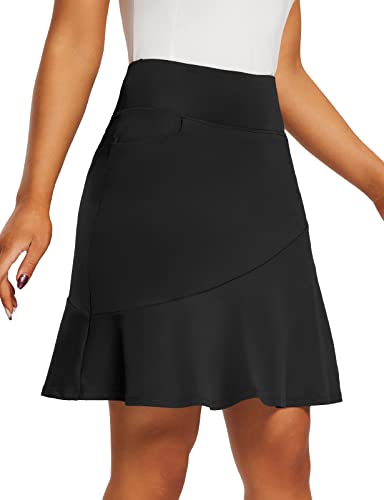 BALEAF Womens Knee Length Skirt 20' Golf Long Tennis Casual Pickleball Skirt Pockets Modest Lightweight, Medium, Black