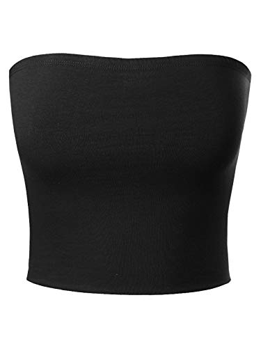 MixMatchy Women's Double Layered Basic Casual Strapless Backless Bandeau Bra Tube Top Black S