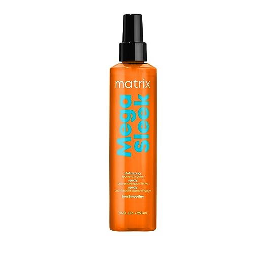Matrix Mega Sleek Iron Smoother Defrizzing Leave-In Spray | Protects Against Heat Damage Leaving Hair Smooth & Frizz-Free | For All Hair Types | Packaging May Vary | 8.5 Fl. Oz.