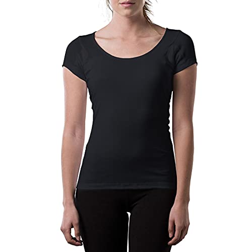 Women's Sweatproof Undershirt | Cotton Scoop Neck T-Shirt for Women with Underarm Sweat Pads, Original Fit | Aluminum-Free Alternative, Black, X-Large