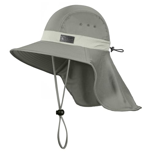 Sukeen Cooling Sun Hat for Men Women UPF50+ Wide Brim Fishing Hat with Neck Flap Adjustable Foldable Bucket Hat for Hiking Grey